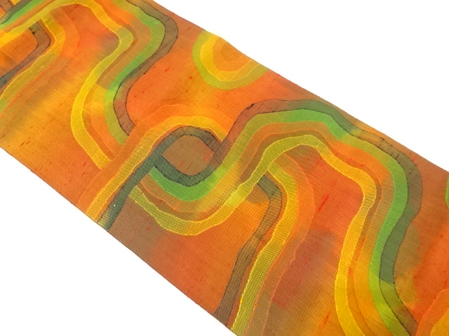 手織り紬　抽象模様織り出し名古屋帯